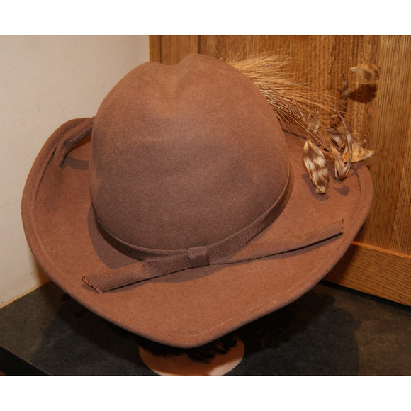 Vintage Kurt Jr Tom Hann Brown 100% Wool Hat Pheasant Feathers 60s USA Made 20.5 main image 8